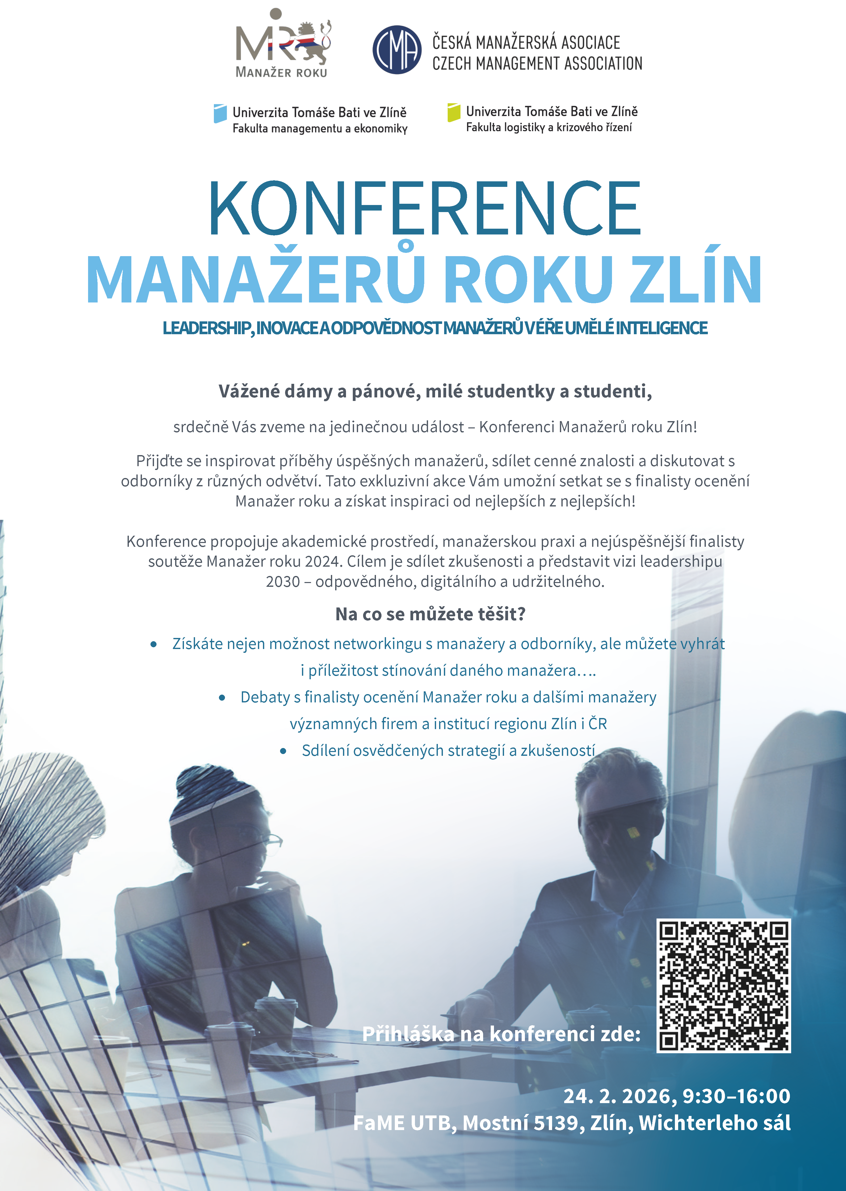 Zlín se stane centrem moderního leadershipu. Konference Manažerů roku propojí špičkovou praxi s akademickým světem